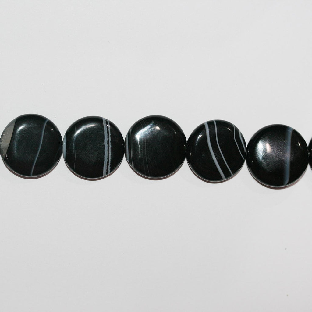 Cuentas de moneda lisas de ónix rayado de 16" (20 mm) - Hilo de 40 cm