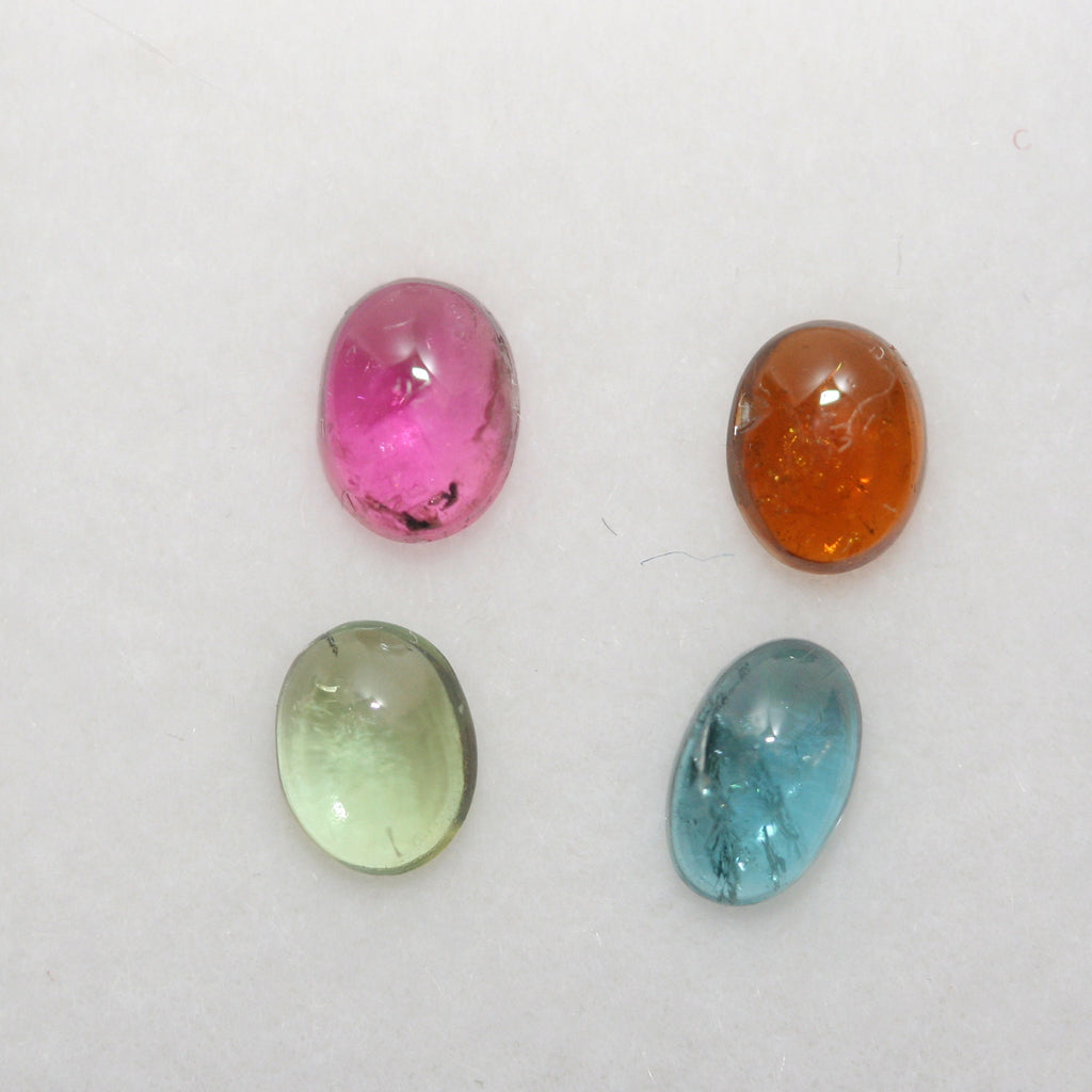 Tourmaline Lot Oval Cabochons 5x4mm.-(4pcs)  -Gemstone Parcels-Loose Stones Wholesale Price-Natural Gems