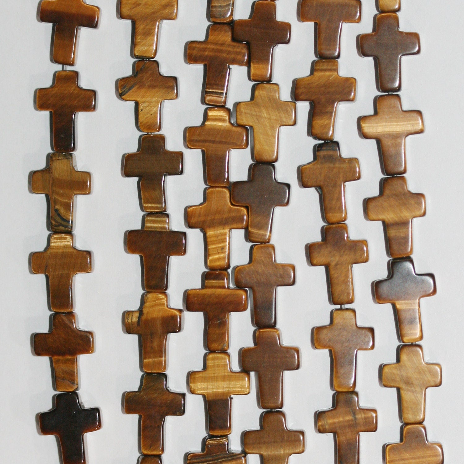 16" Cuentas de Cruz Lisa de Ojo de Tigre 14x10mm.-Hilo 40cm.