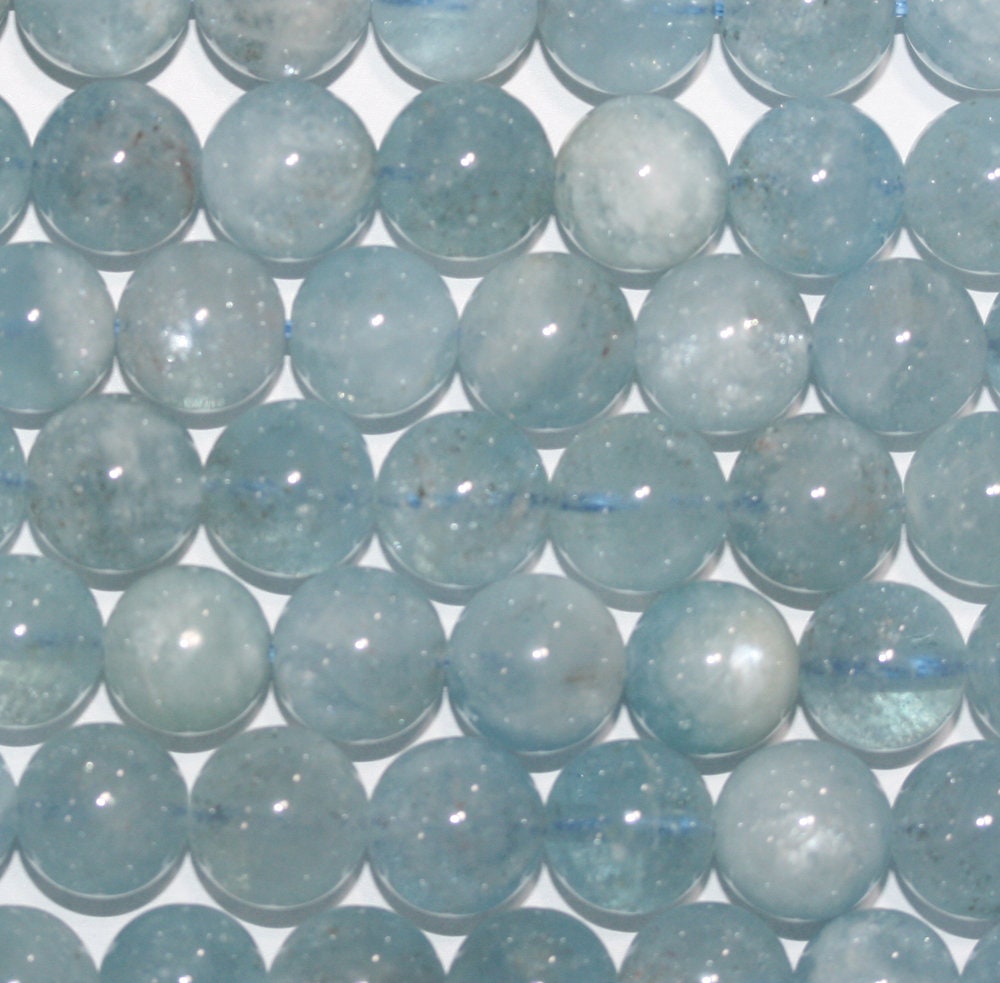 Cuentas redondas lisas de aguamarina de 16" (9 mm) - Hilo de 40 cm