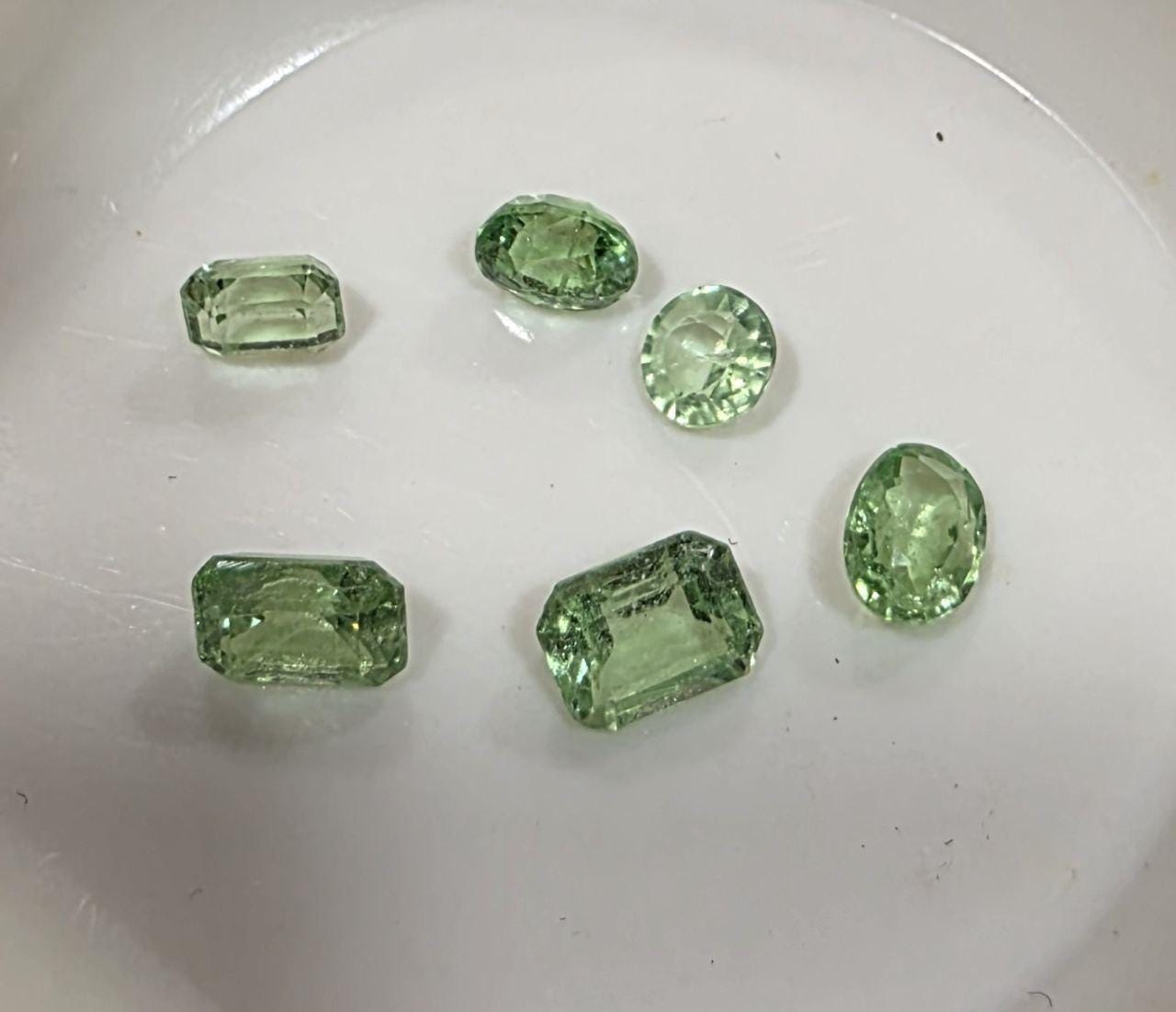 Lote de 6 piezas de granate tsavorita en formas mixtas (octógono, ovalado y redondo) - Parcelas de piedras preciosas - Piedras sueltas al por mayor