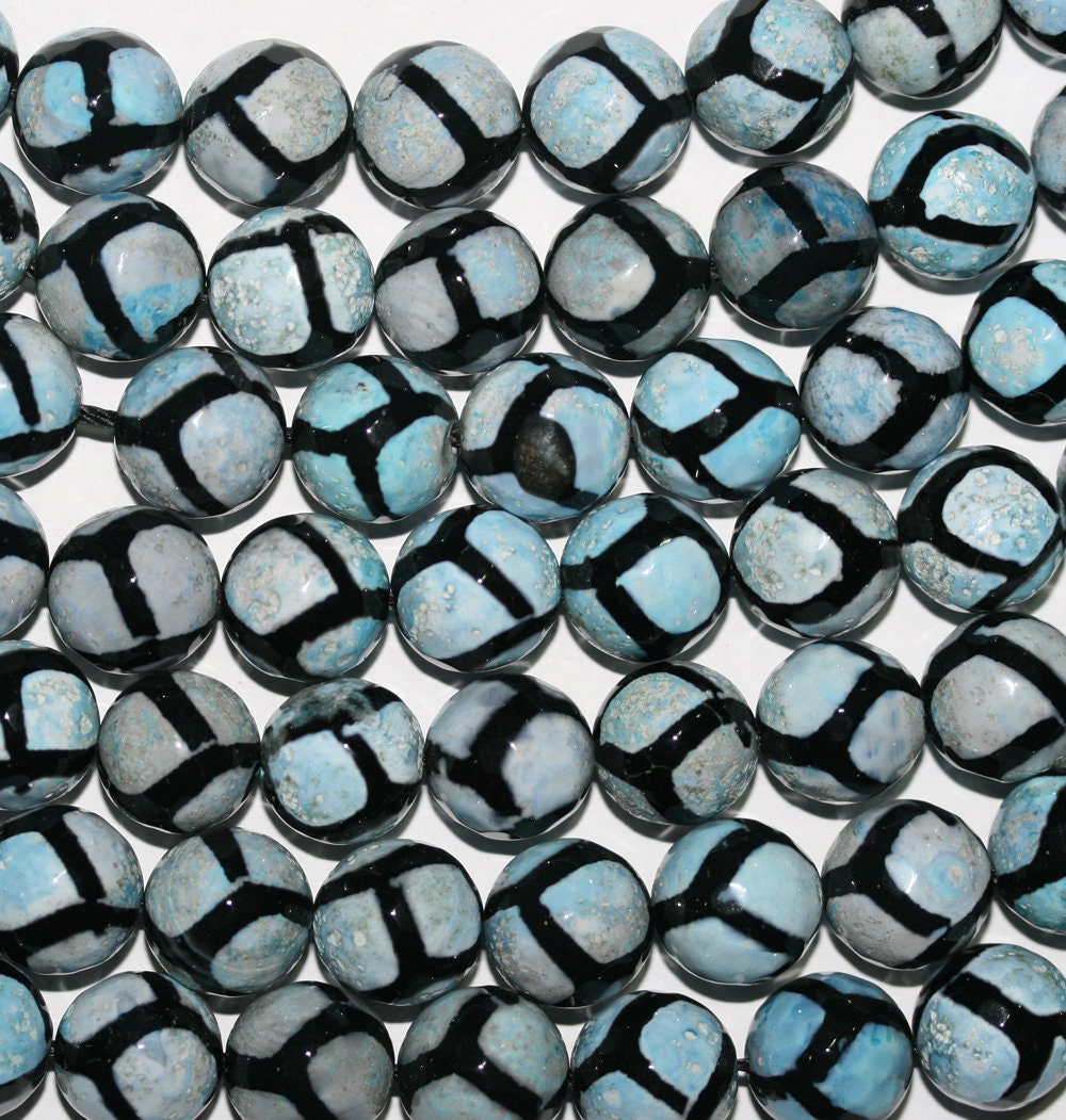 15" perles rondes à facettes en agate multicolore, 12 mm - Fil de 39 cm