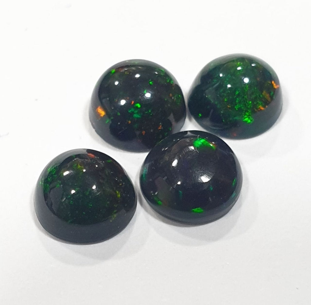 Ethiopian Black Opal Lot Round Cabochon 6mm. (4pcs)  -Gemstone Parcels-Loose Stones Wholesale Price