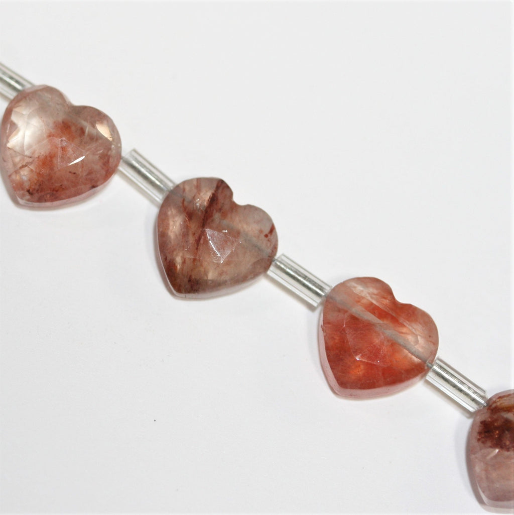 Cuentas de corazón facetadas de cuarzo mandarina St. de 6", 9-10 mm, hilo de 15 cm.