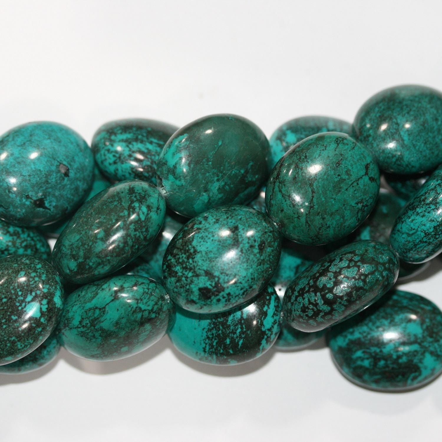 Cuentas lisas ovaladas de turquesa natural de 45,7 cm (18"), 26 x 22 mm (aprox. - Hilo de 42 cm - Artículo 14846)