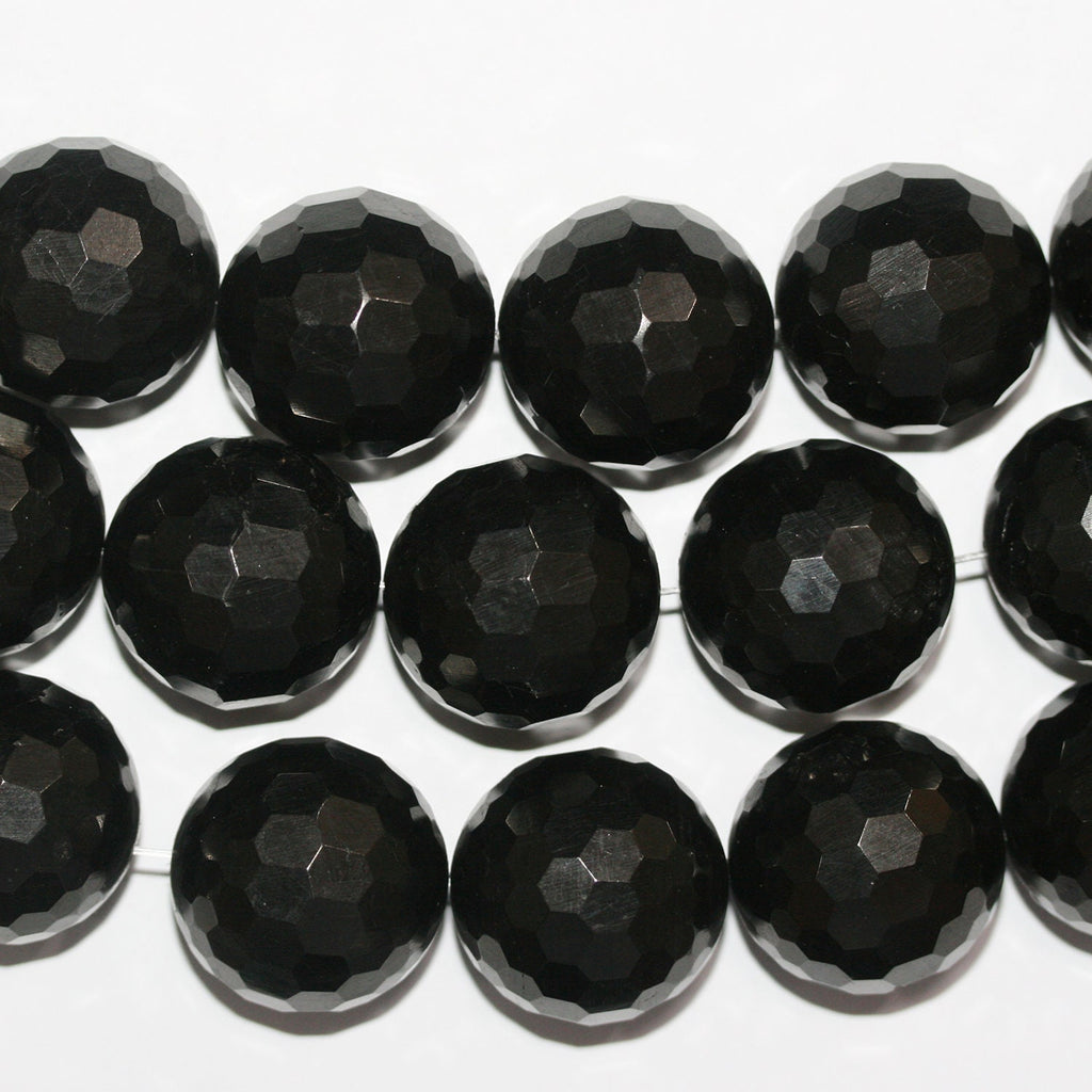 Brin de perles rondes à facettes en lignite naturelle de 20 mm - Longueur : 40 cm