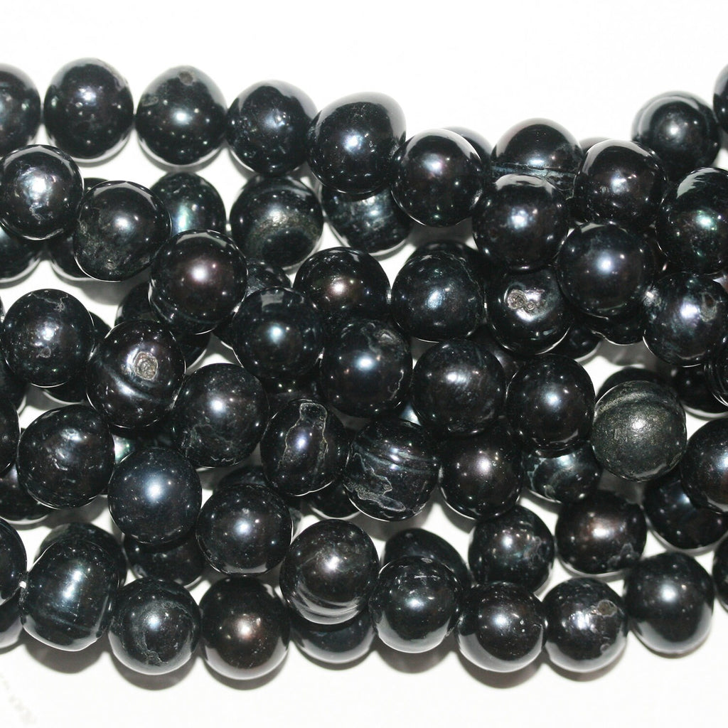 Perla redonda negra de agua dulce de 14" (aprox. 10-11 mm) - Hilo de 37 cm - Precios al por mayor de perlas naturales