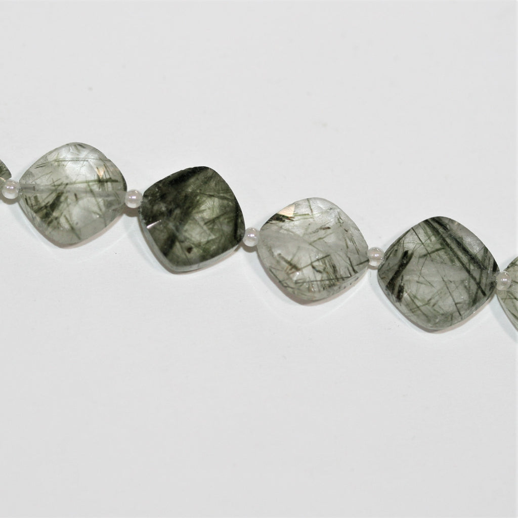 Perles de quartz tourmaline facettées en forme de diamant de 8 pouces, 10 mm - Fil de 20 cm.