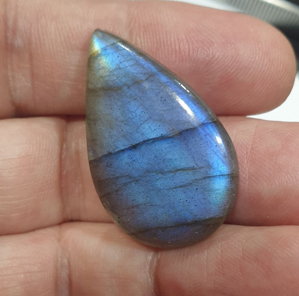 AAA Blue Fire Labradorite Drop Cabochon  33.4x21.4mm- Blue Fire labradorite
