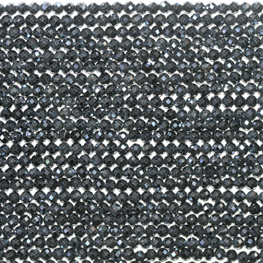 12" St Bluish Gray Spinel Faceted Round Beads 3mm.- Strand 32cm.