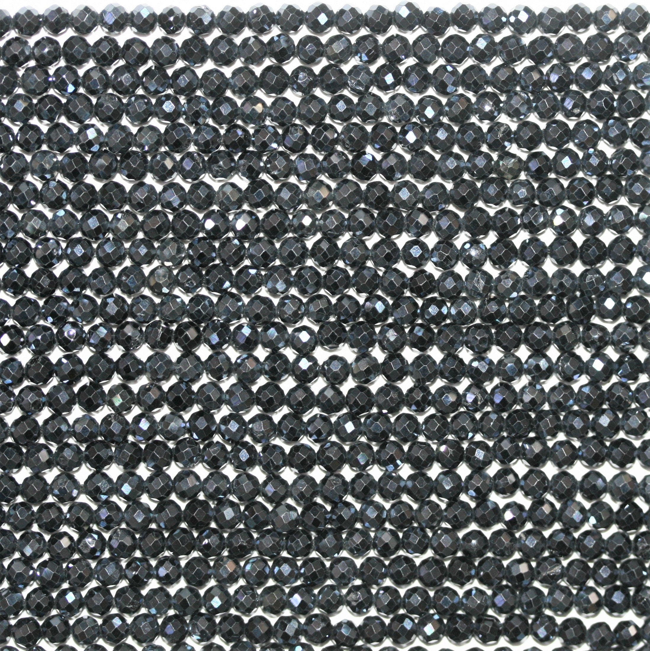 12" St Bluish Gray Spinel Faceted Round Beads 3mm.- Strand 32cm.