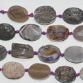 Cuentas ovaladas facetadas y sin pulir de ágata púrpura de 40 cm (16"), 29 x 22 mm. (Aprox. - Hilo de 40 cm)