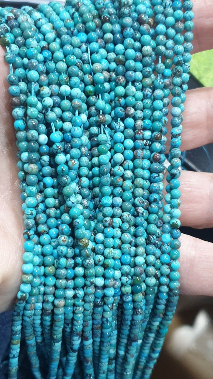 Perles rondes lisses en turquoise naturelle AAA, 3 mm, 38 cm (15 pouces).