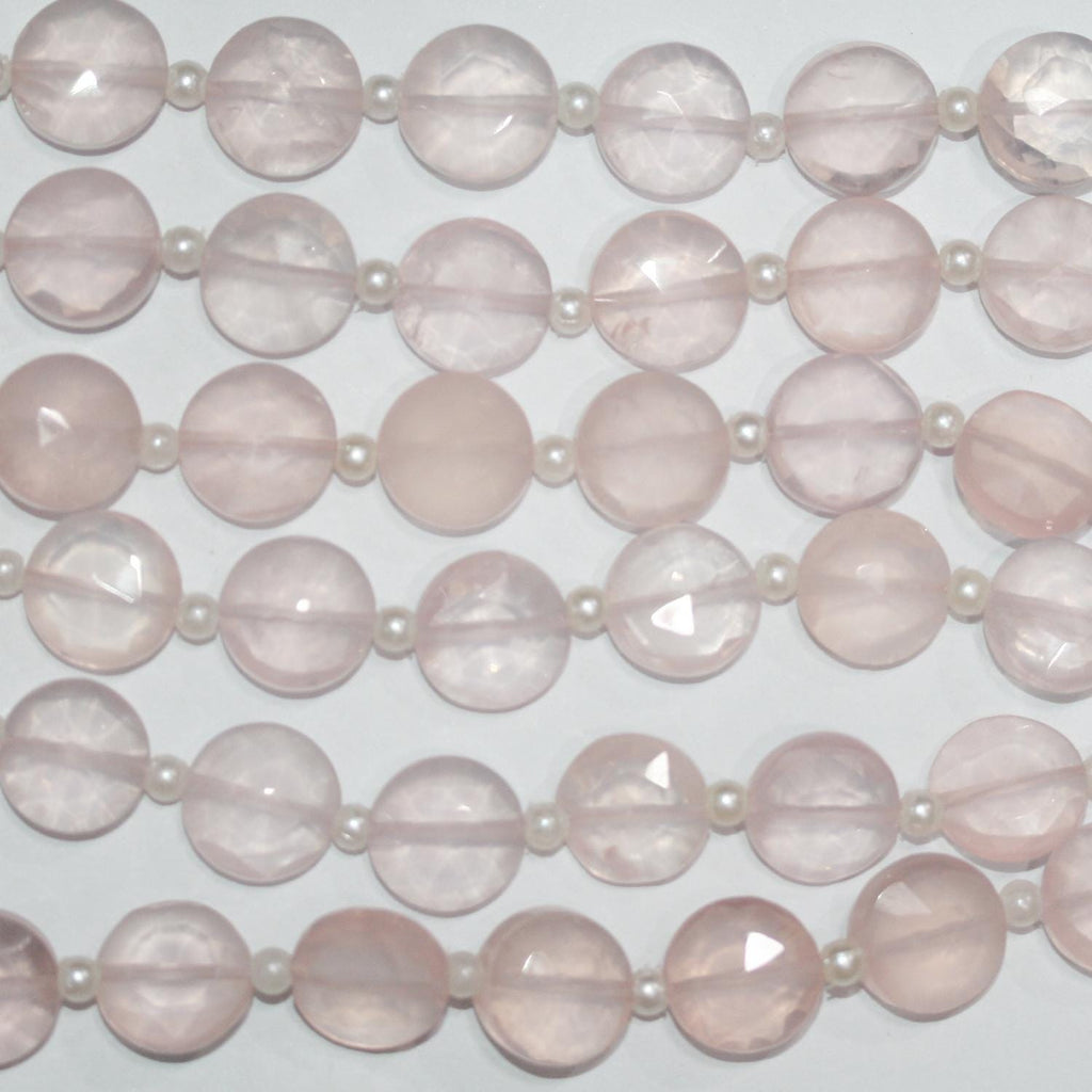 Perles de quartz rose facettées de 8 pouces, 10 mm - Fil de 20 cm.