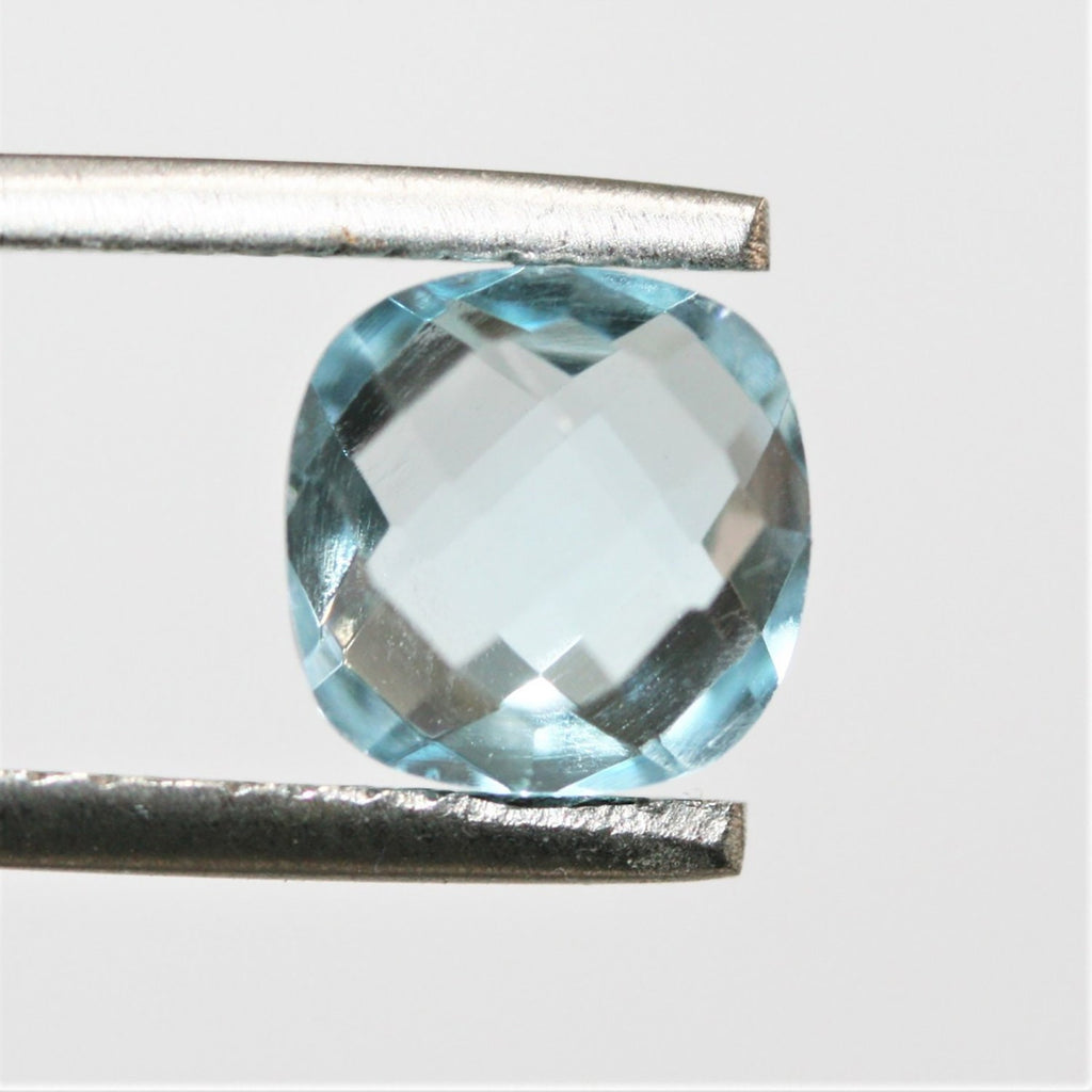 Lot de 2 pièces de topazes Sky Topaz à double damier, taille coussin briolette, 10 mm. - 1 paire