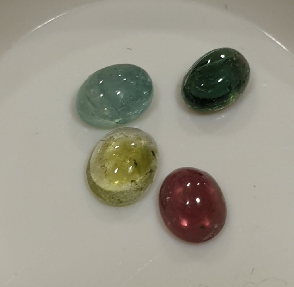 Tourmaline Lot Oval Cabochons 6x4mm.-(4pcs)  -Gemstone Parcels-Loose Stones Wholesale Price