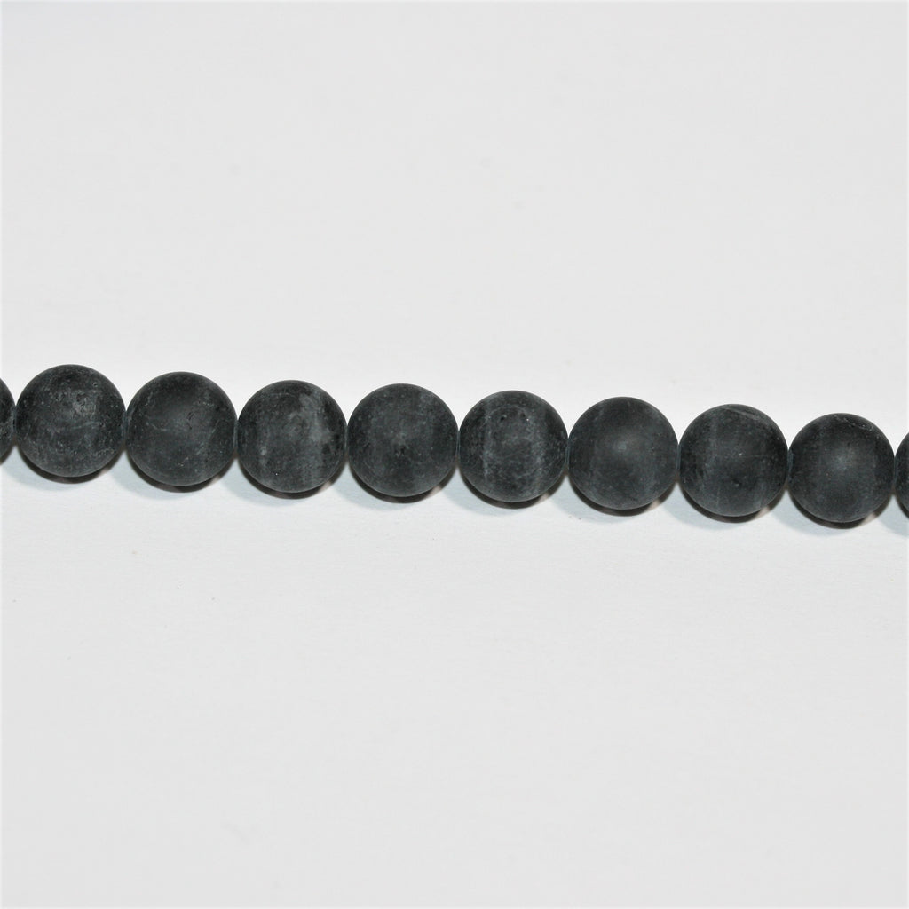 15" St. Black Tourmaline Finition Mate Perles Rondes Lisses 8mm.- Brin 38cm.