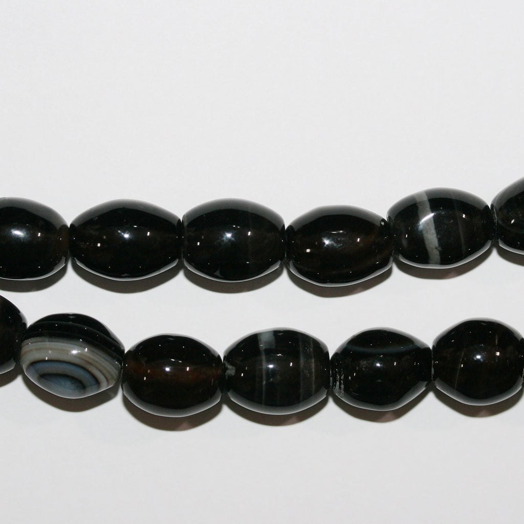 Cuentas de ónix liso con bandas de 16" (13 x 11 mm) - Hilo de 40 cm