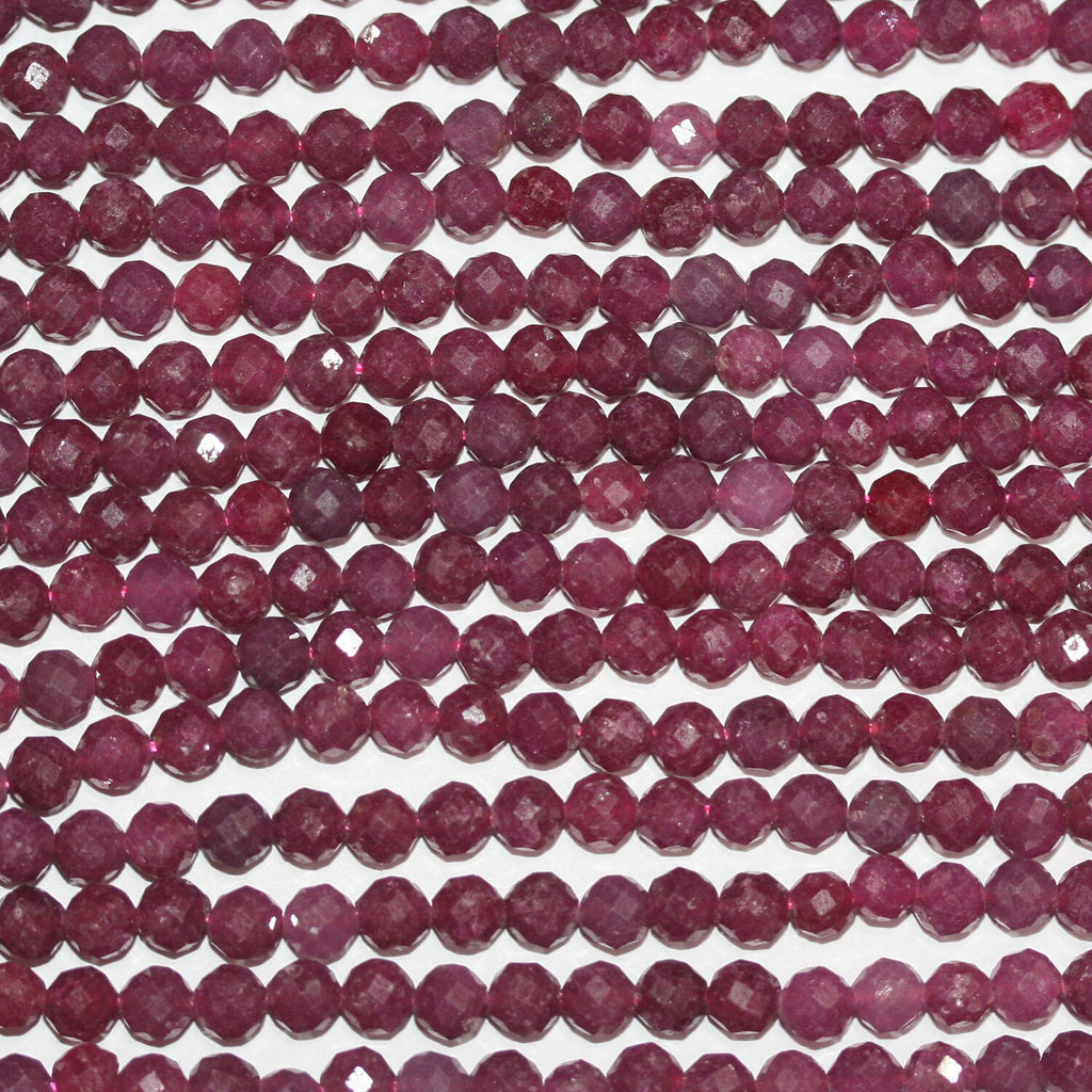 15" St Ruby Facetté Rond Perles 4mm.-Rig 39cm.