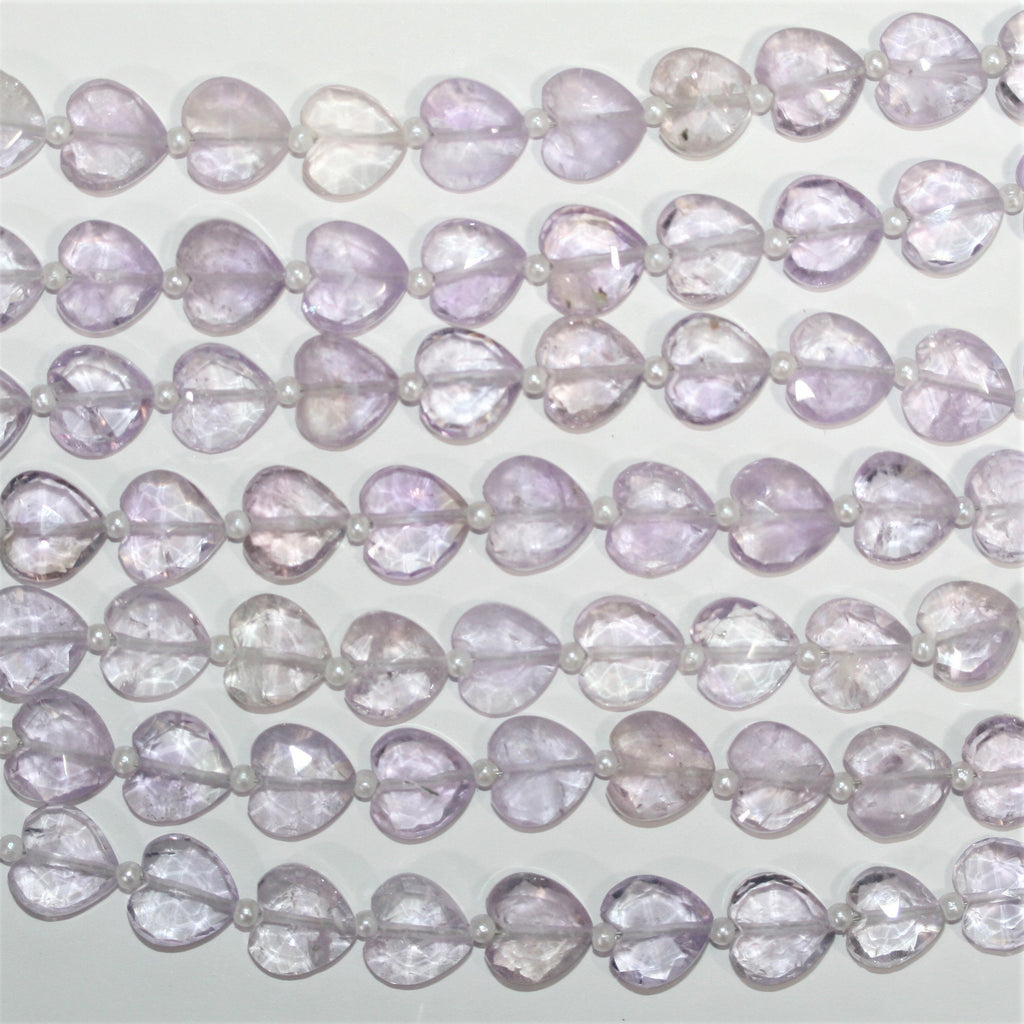 Cuentas de corazón facetadas de amatista Santa de 7" 8x10 mm - Hilo de 17 cm.
