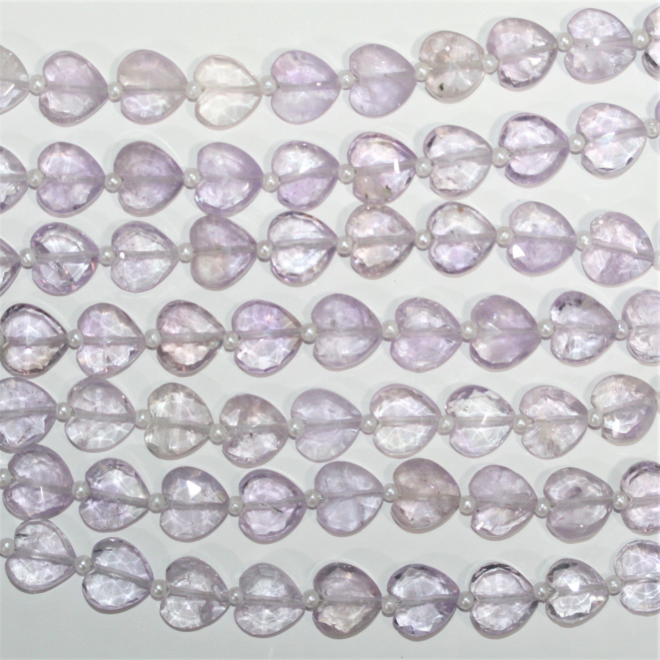 Cuentas de corazón facetadas de amatista Santa de 7" 8x10 mm - Hilo de 17 cm.