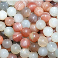 12" St Multicolor Moonstone Smooth Round Beads 7-8mm.-Strand 32cm