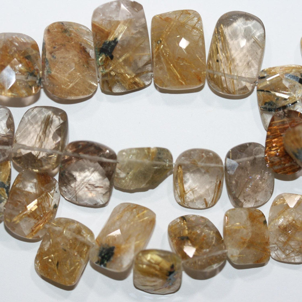 Perles rectangulaires à facettes en quartz rutile de 20 cm (8 po), 14 x 11 mm. Longueur approximative du fil : 20 cm (20 po).