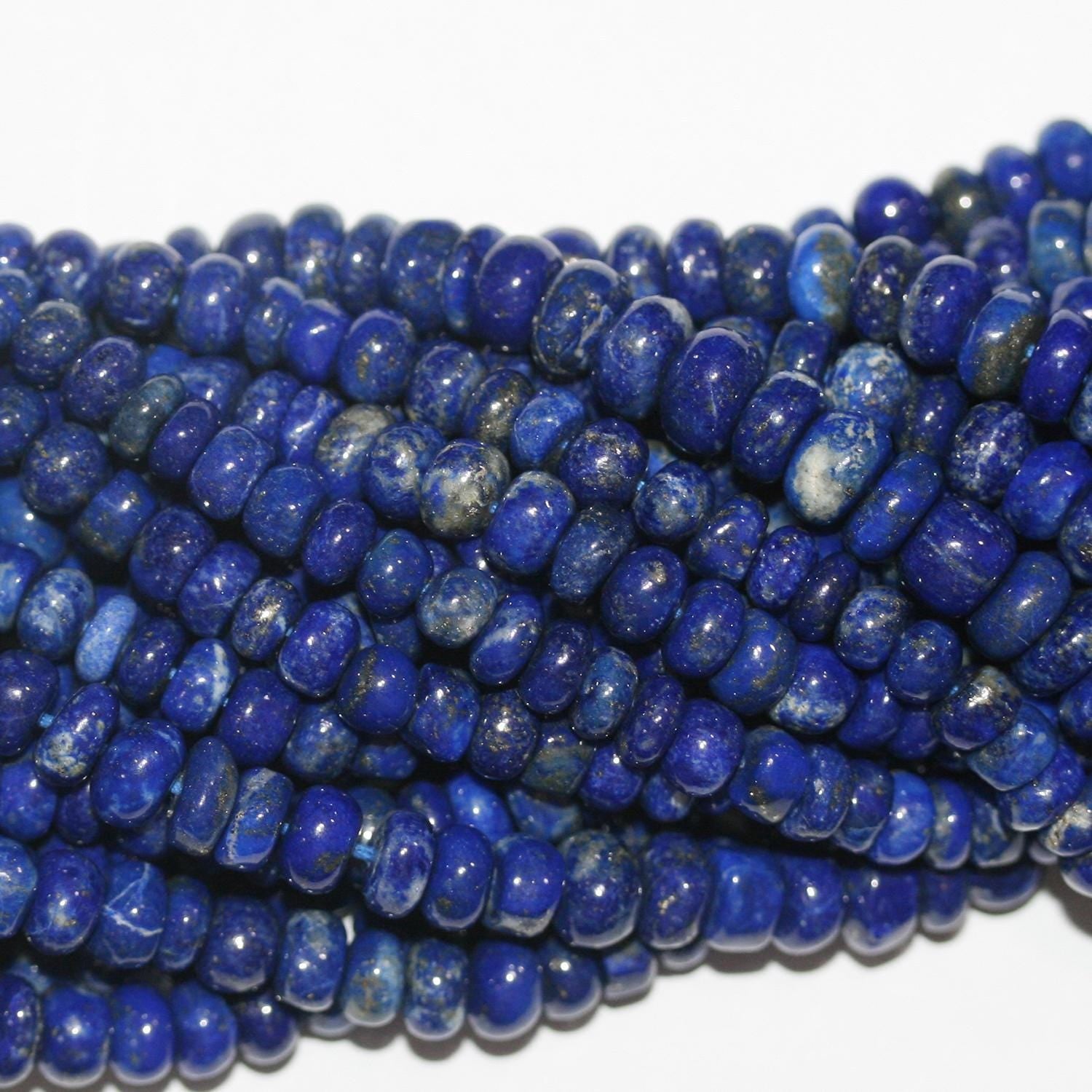 Cuentas redondas lisas de lapislázuli de 16" de St., 6 x 3 mm, aprox. - Hilo de 40 cm.