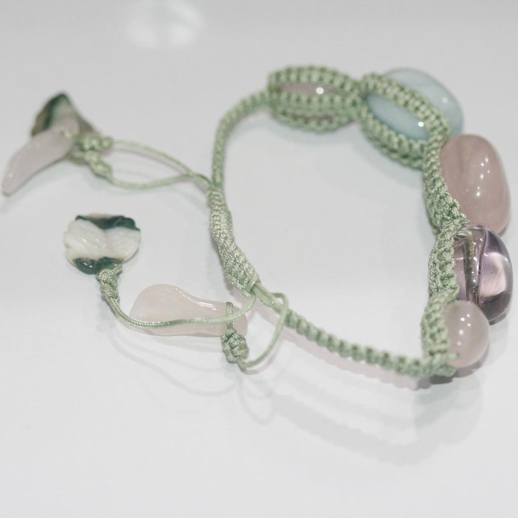 Bracelet en améthyste, quartz rose, aigue-marine et agate indienne - Fournisseur de bijoux en perles de pierres précieuses - Pouvoir de guérison - Perle d'améthyste - Lustre exceptionnel