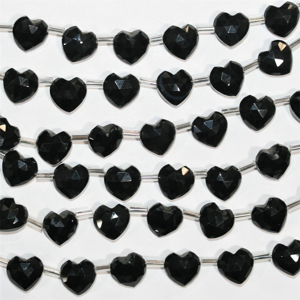 Cuentas de corazón facetadas de ónix santo de 5", 9-10 mm, hilo de 14 cm.