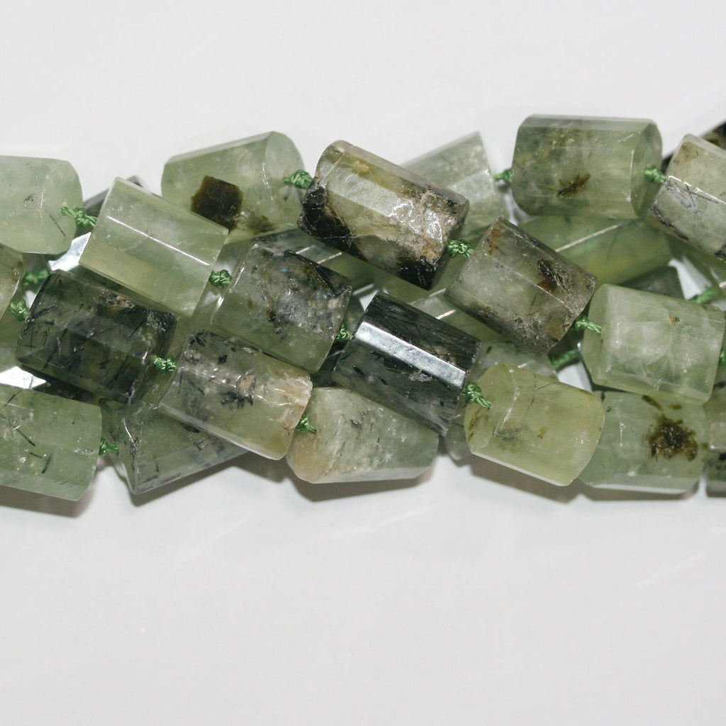 Cuentas de tubo facetadas de St Prehnite de 17", 15 x 11 mm, aprox. - Hilo de 43 cm.