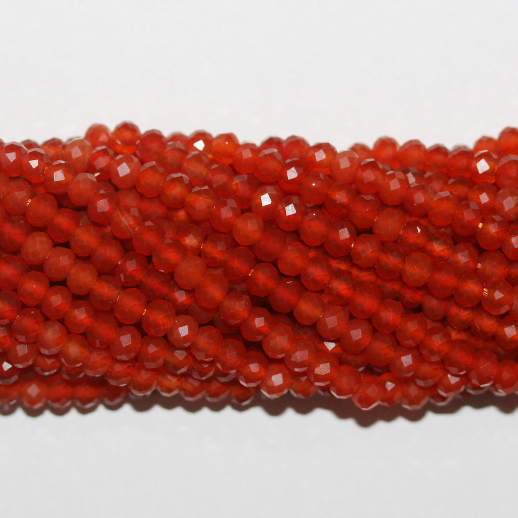 Perles rondelles à facettes en cornaline de 15 pouces, 4 x 3 mm. - Fil de 39 cm.
