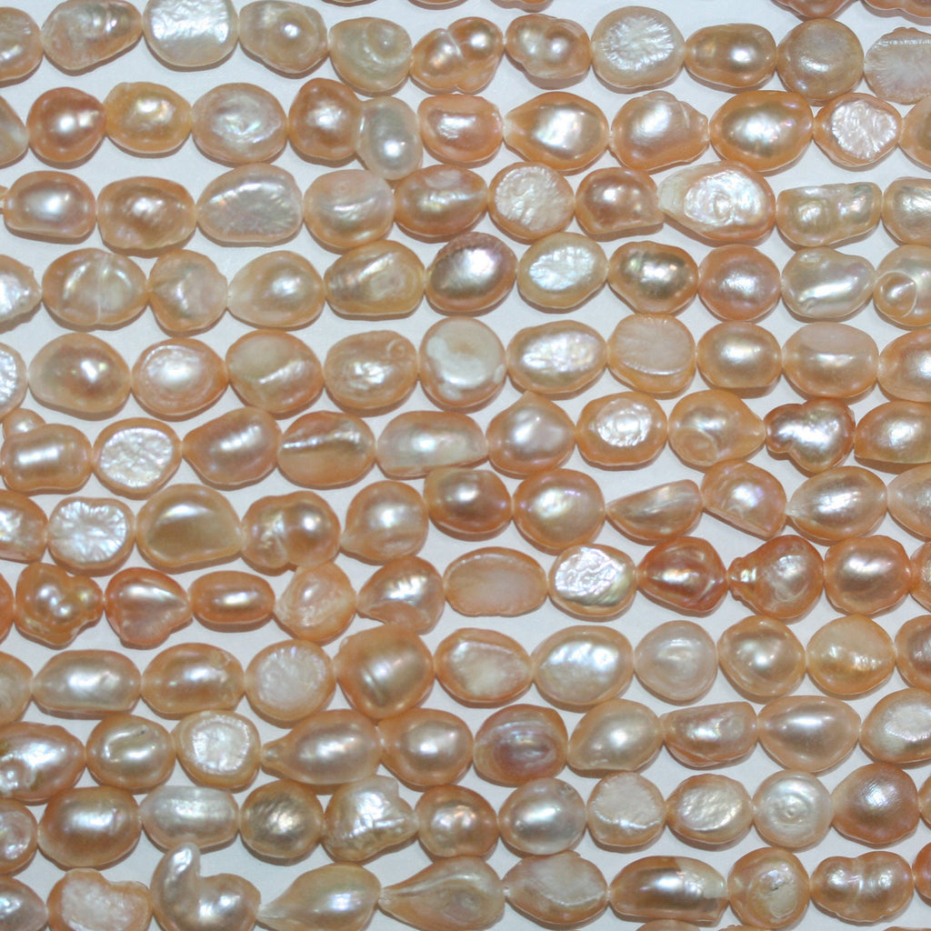 Perles baroques saumon d'eau douce, 14 pouces (7-8 mm), rang de 36 cm. Perles naturelles à prix de gros.