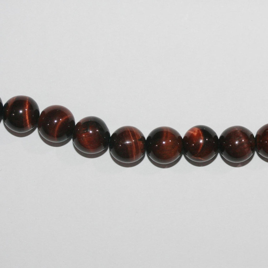 Perles rondes lisses œil de tigre St 15" 10 mm. - Fil 39 cm.