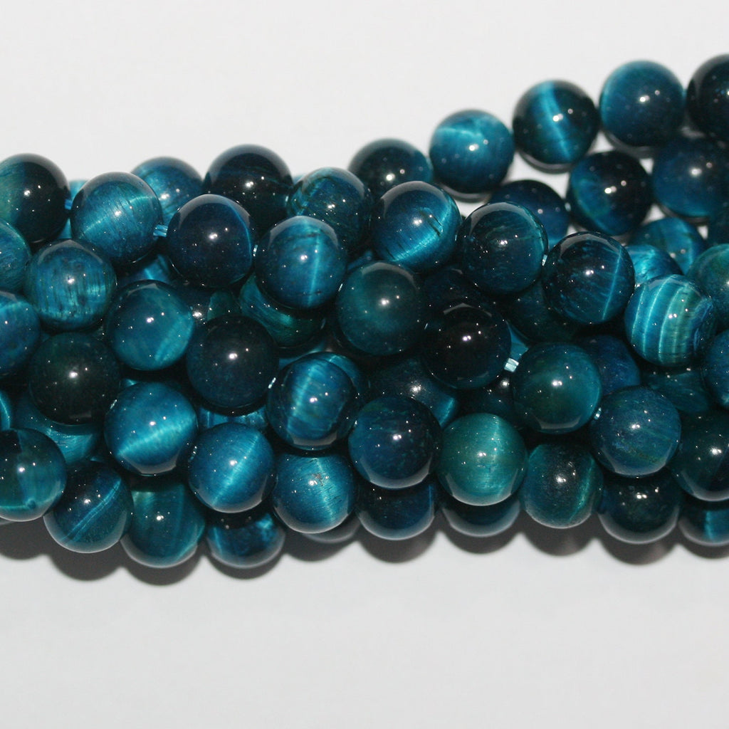 Perles rondes lisses œil de tigre bleu St 15" 8 mm.-Rig 39 cm.