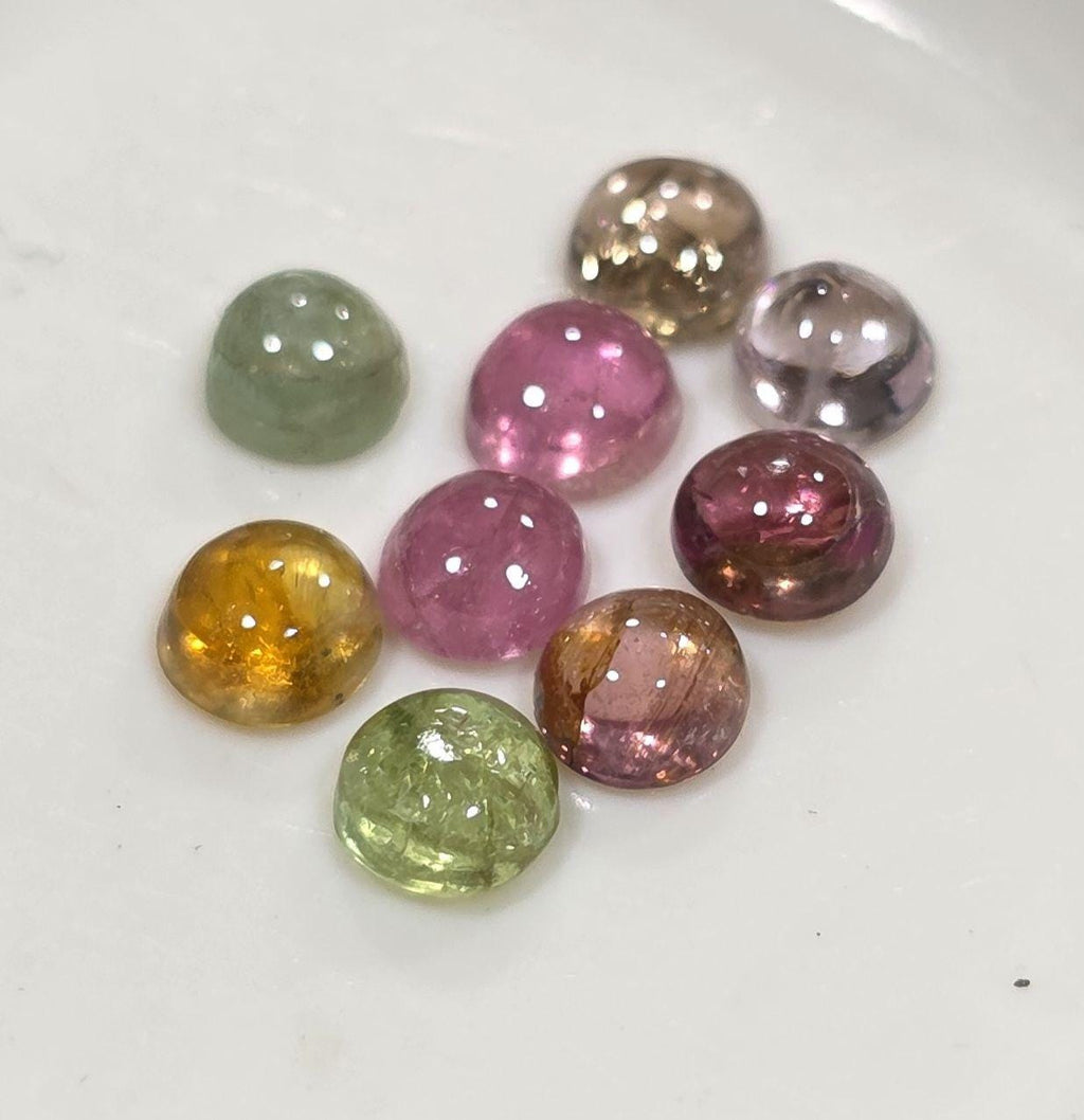 Tourmaline Lot Round Cabochons 3.5mm.-(9pcs)