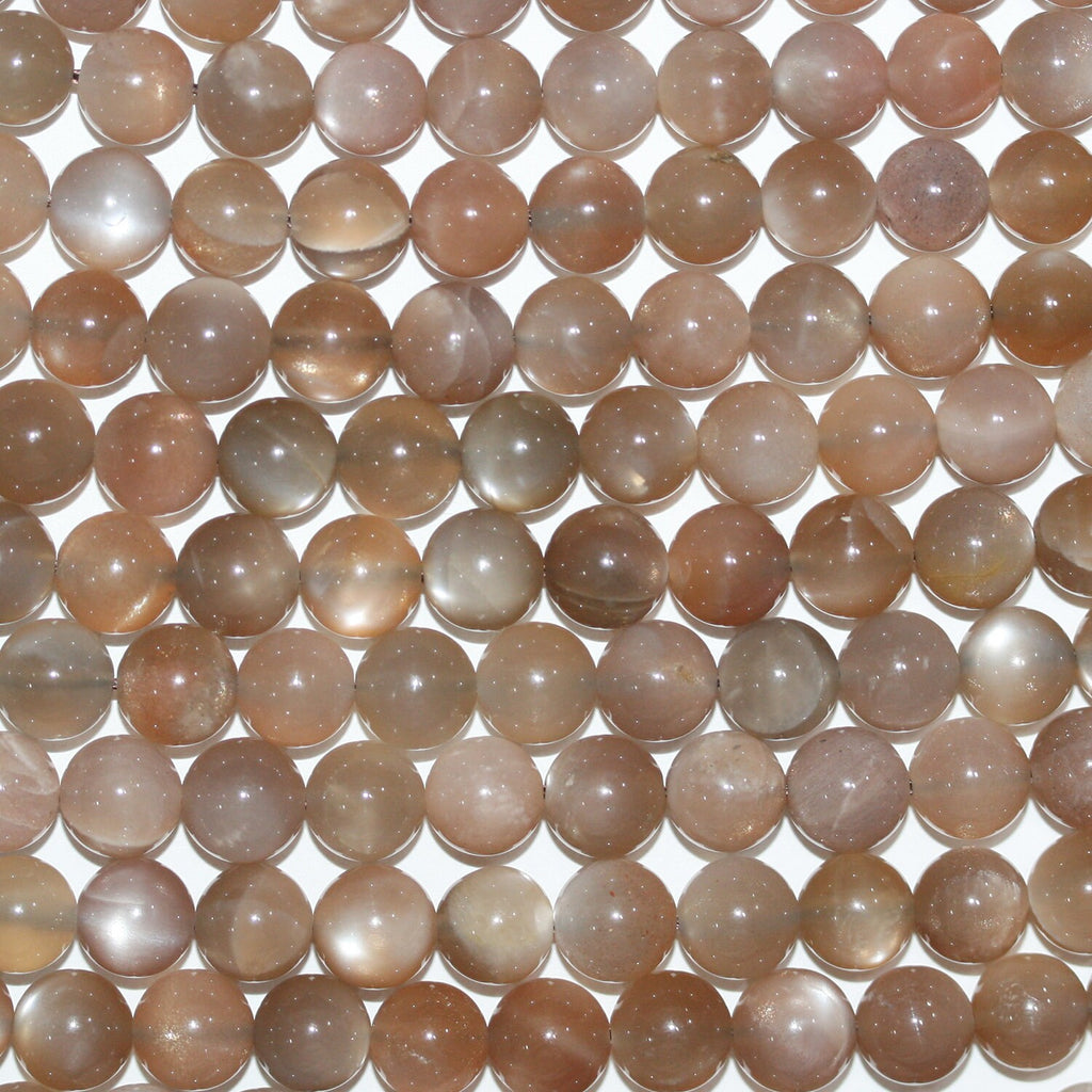 Cuentas redondas lisas de piedra lunar marrón de 16" de 6 mm - Hilo de 40 cm.