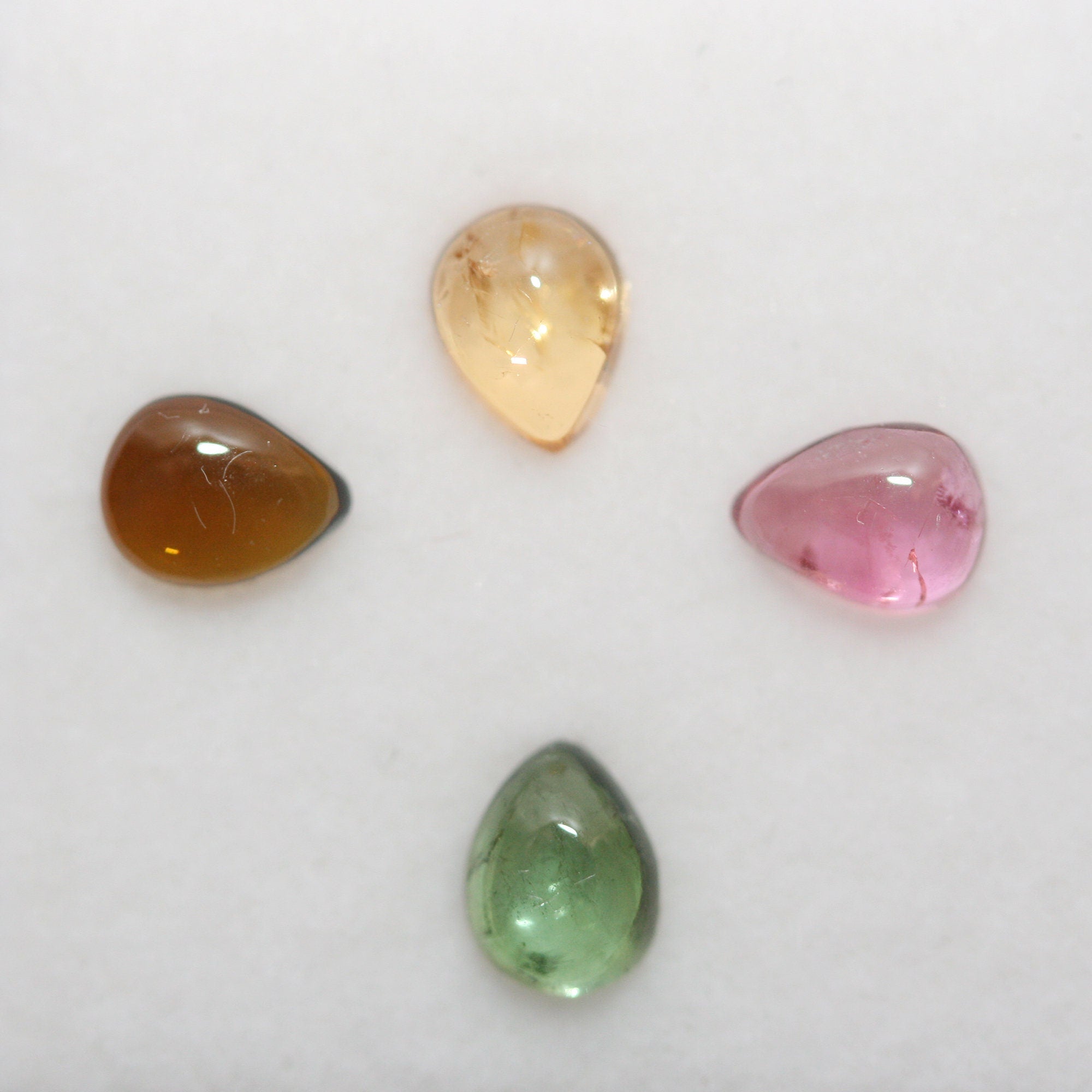 Tourmaline Lot Drop Cabochons 5x4mm.-(4pcs)  -Gemstone Parcels-Loose Stones Wholesale Price-Natural Gems