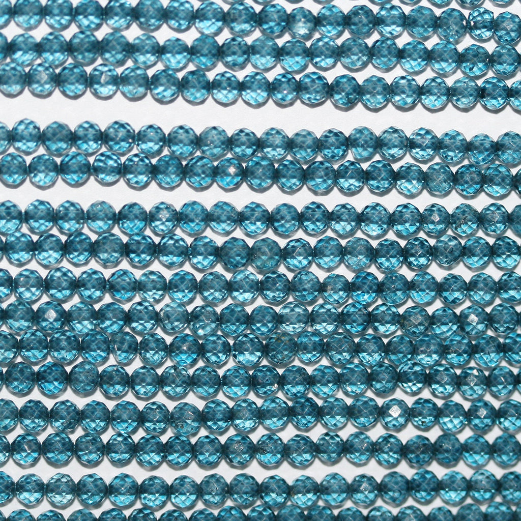 13" St Blue Topaz Faceted Round Beads 3mm.-Strand 33cm.