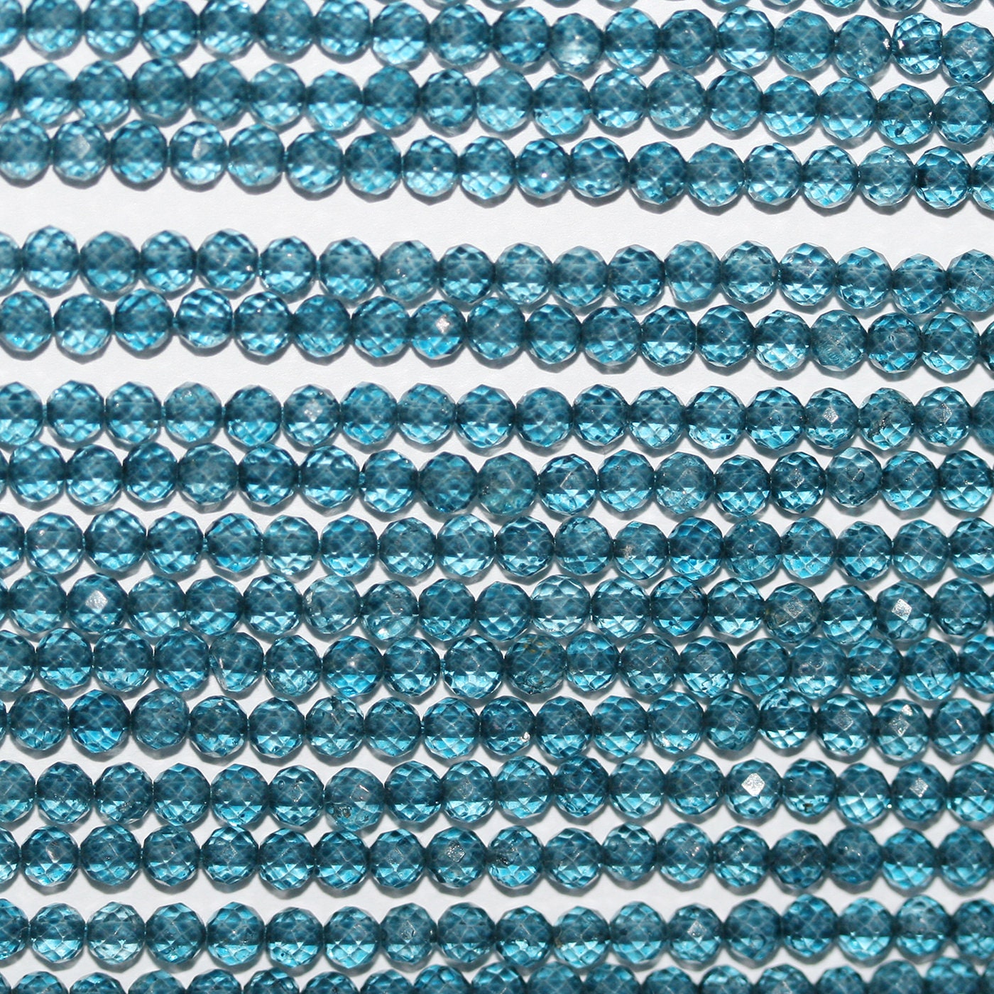 13" St Blue Topaz Faceted Round Beads 3mm.-Strand 33cm.