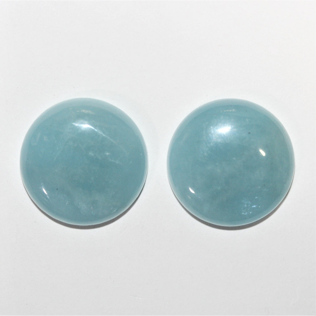 Cabochon rond lisse en aigue-marine 20 mm. (2 pièces).
