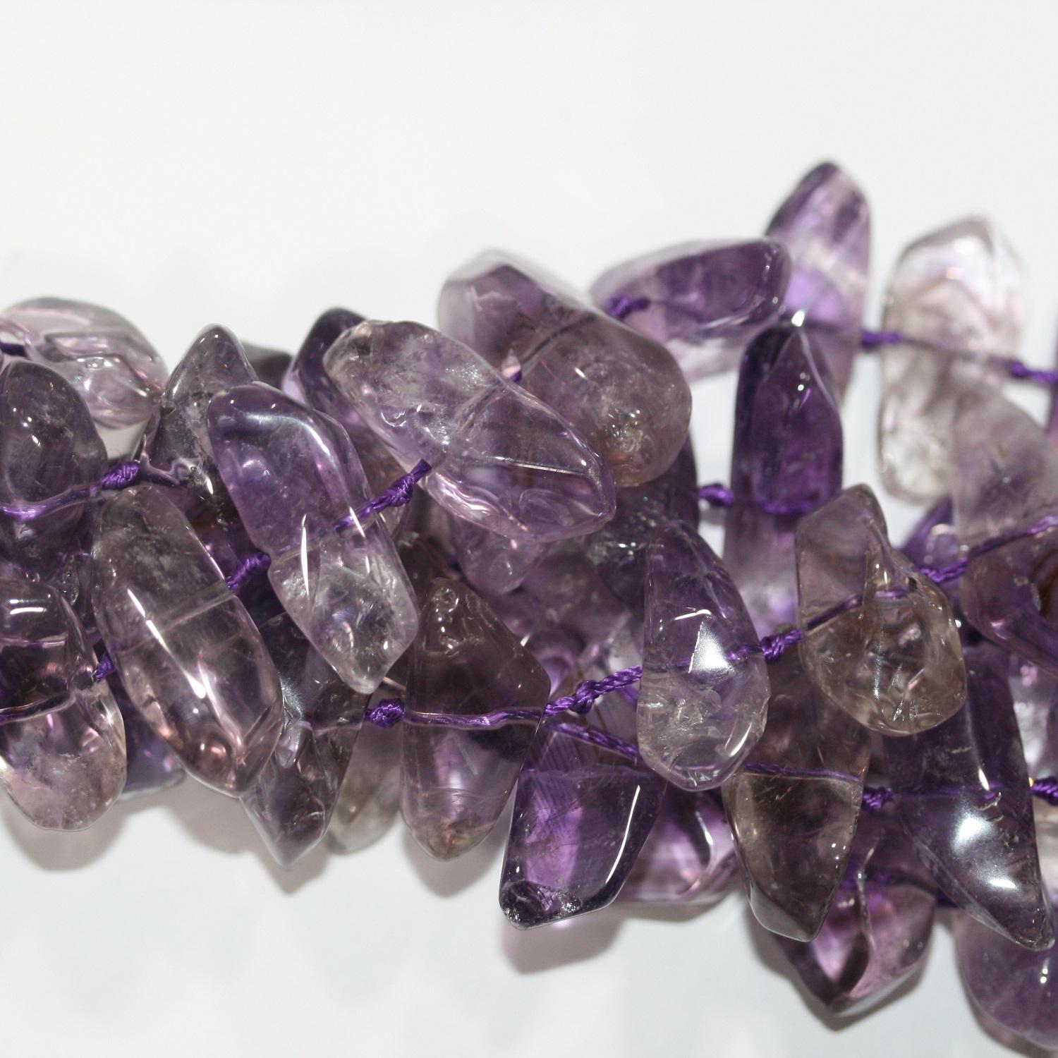 Cuentas de amatista de punta irregular y lisa de 45,7 cm (18") - Hilo de 42 cm