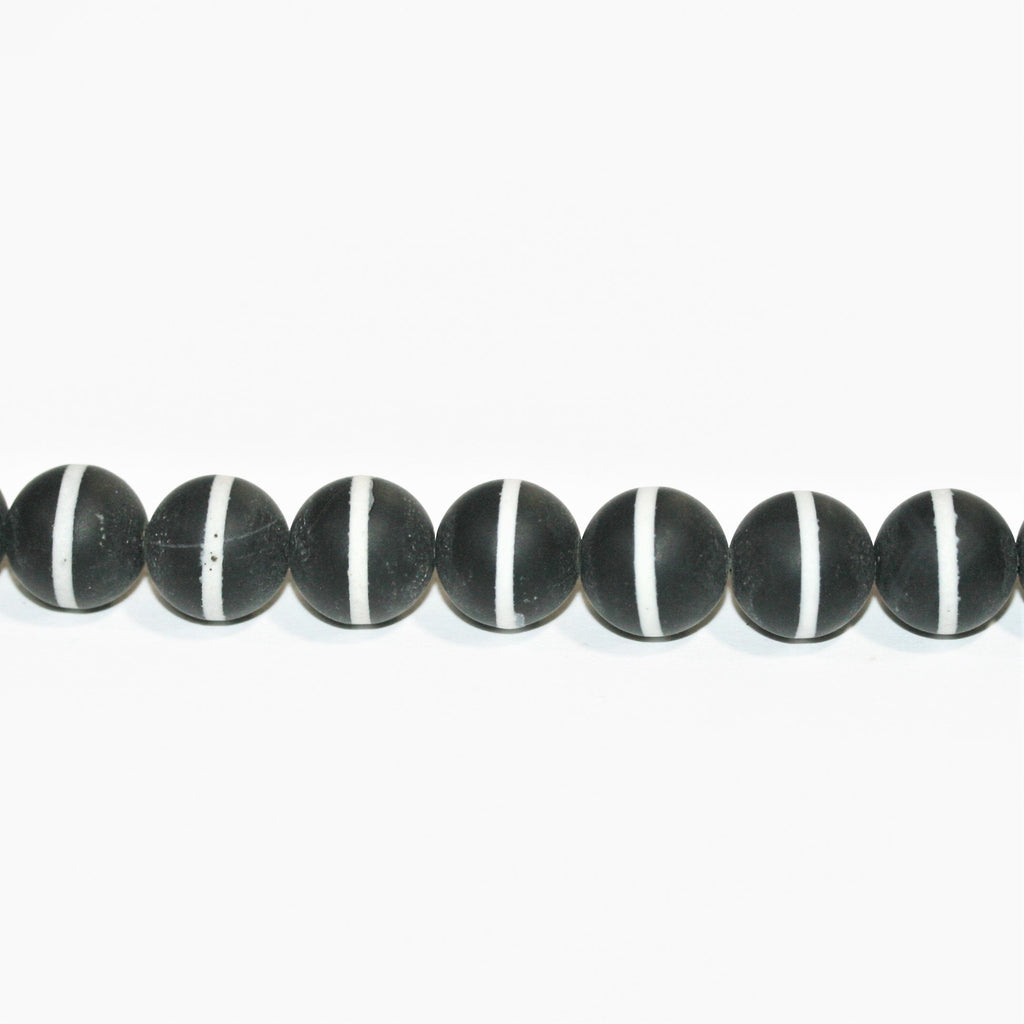 14" St Onyx Finition mate Ronde avec perles à rayures blanches 10 mm.-Rang 37 cm.