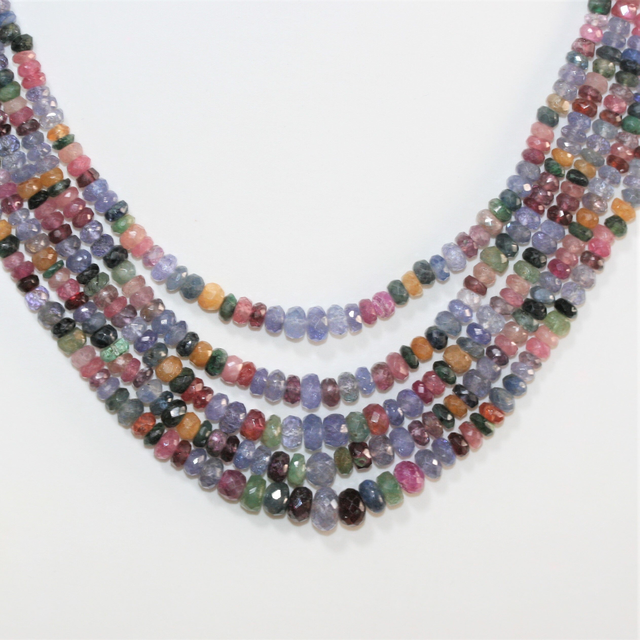 Collier rondelle à facettes dégradées multi-pierres 3x2 - 6,5x4 mm - 5 rangs