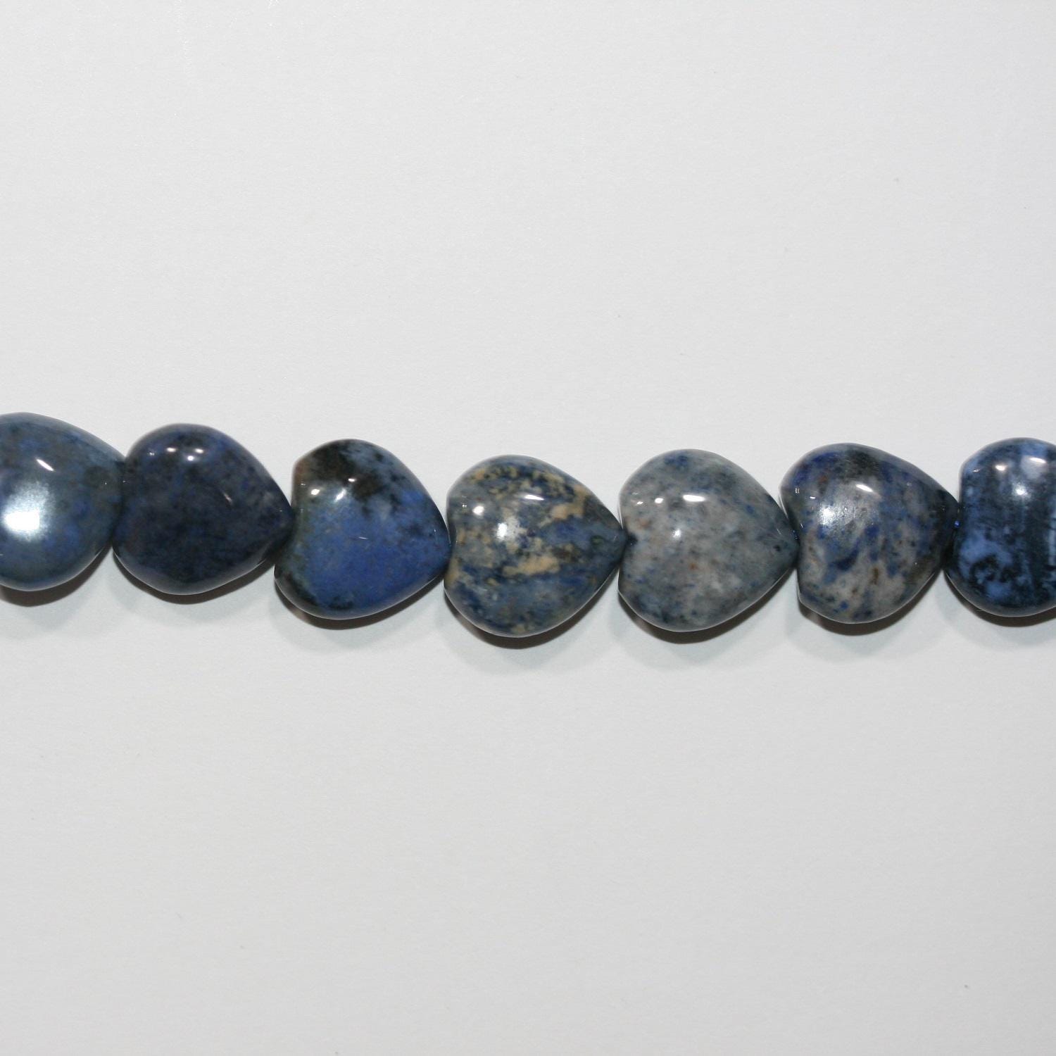 15" Perles de cœur lisses en St. Dumortiérite 12 mm.- Brin 39 cm.