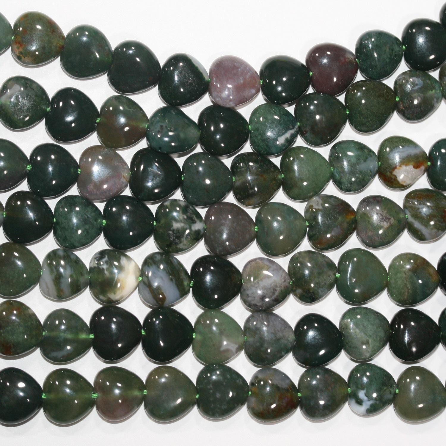 Perles en agate mousse St lisse en forme de cœur, 11-12 mm, 15 pouces, brin de 39 cm.