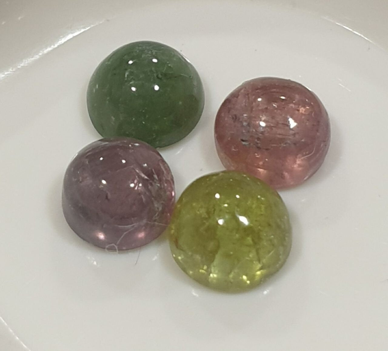 Tourmaline Lot Round Cabochons 6.5mm.-(4pcs)  -Gemstone Parcels-Loose Stones Wholesale Price-Natural Gems