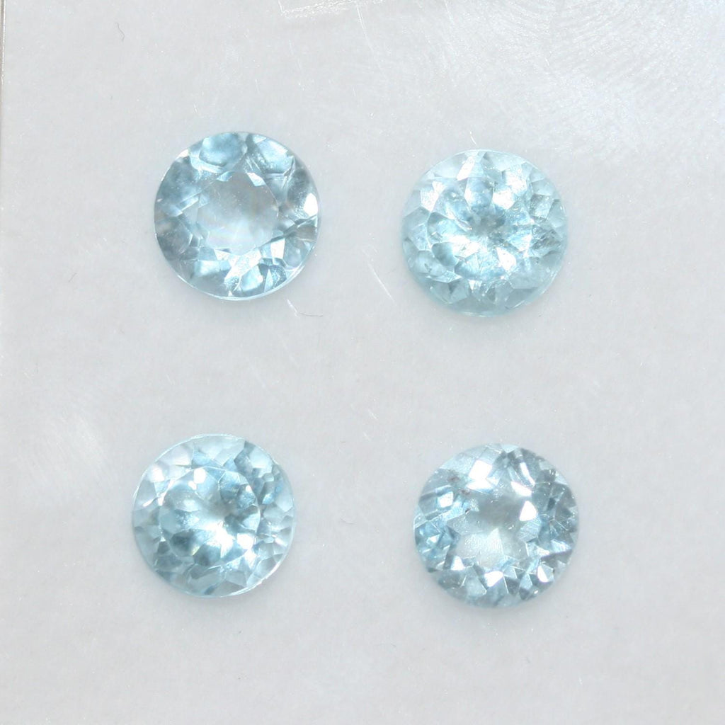 Lote de 4 topacios celestes redondos facetados de 7 mm (4 unidades)