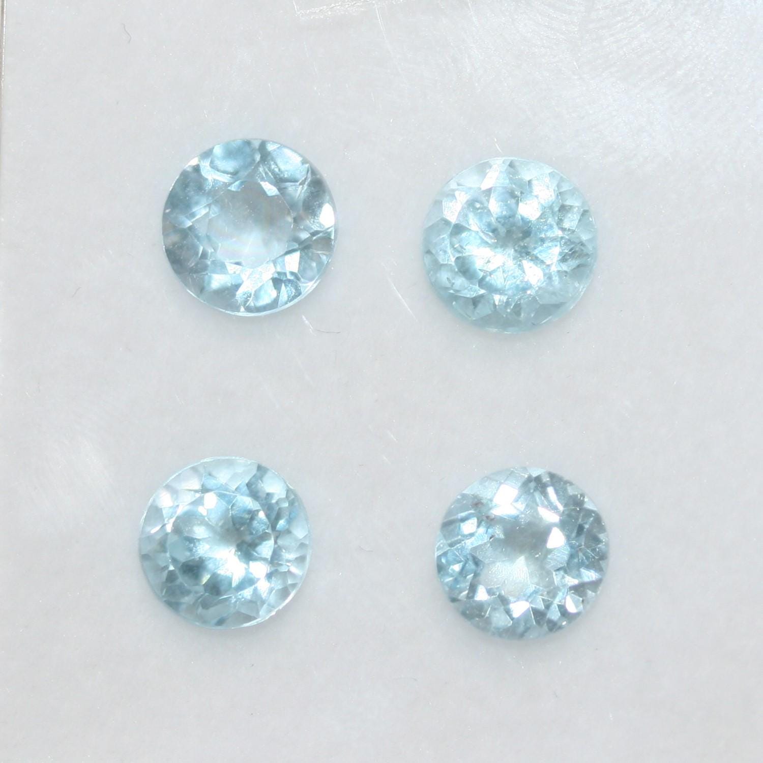 Lote de 4 topacios celestes redondos facetados de 7 mm (4 unidades)