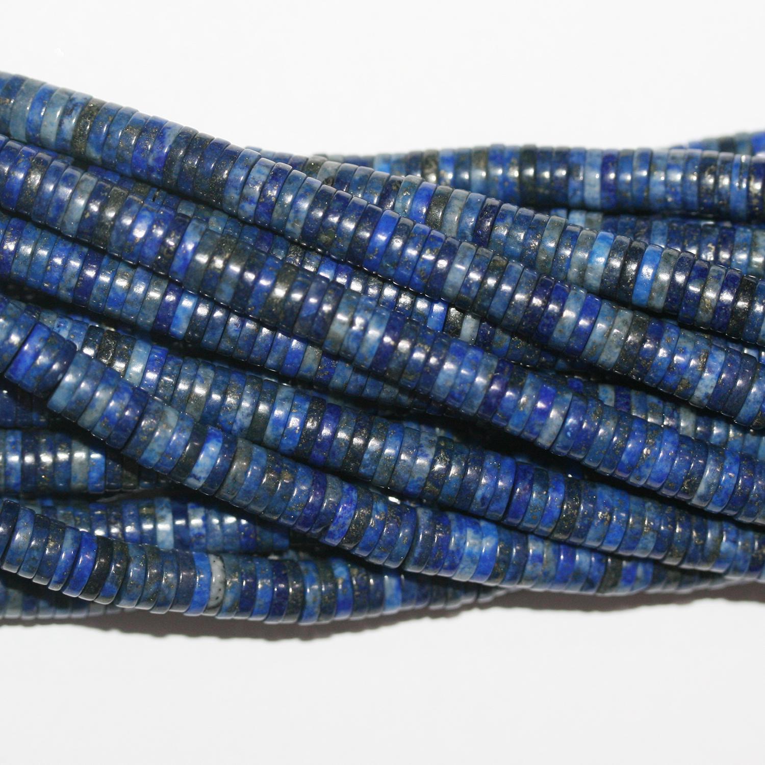 Perles disques lisses en lapis-lazuli de 15 pouces, 6 x 1 mm - Brin de 39 cm.